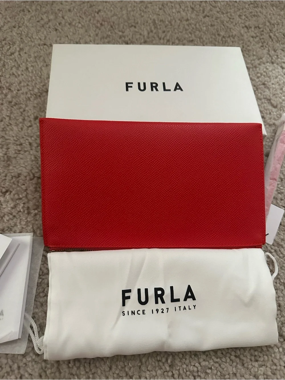 Furla Red Leather Wristlet Pouch with Gold Logo